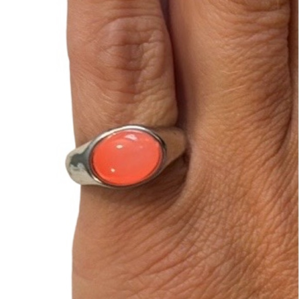 Cute Salmon colored jewel silver costume jewelry adjustable ring